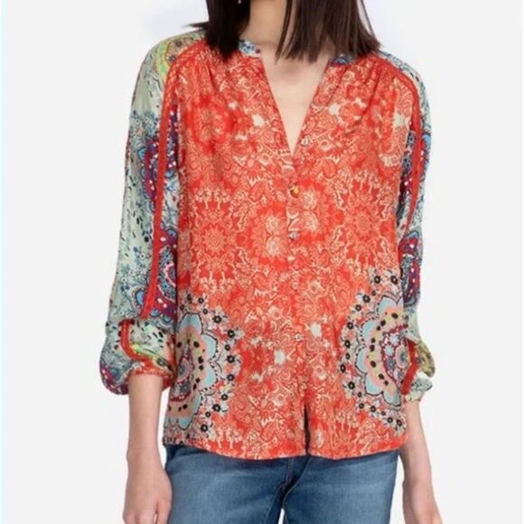 Johnny Was Ellen Button Up Blouse 100% Silk XS - Picture 1 of 8